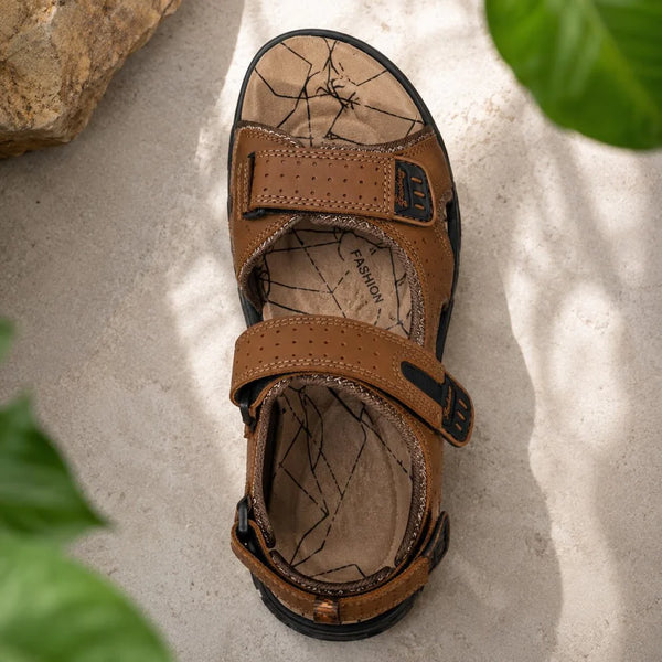 Orthopedic leather sandals for men worn in the city