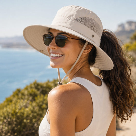 Wide Brim UPF 50+ Ponytail Sun Hat