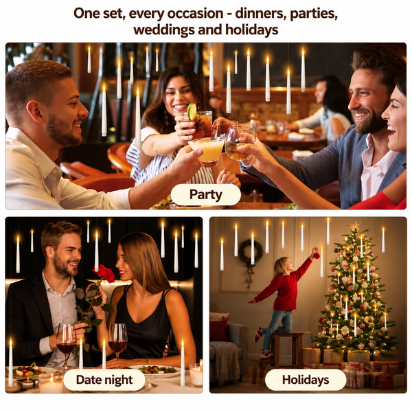 Floating candles used for a party, a date night dinner and holiday decor