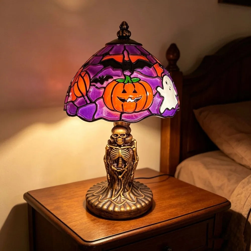 Tiffany-style Halloween pumpkin ghost night light