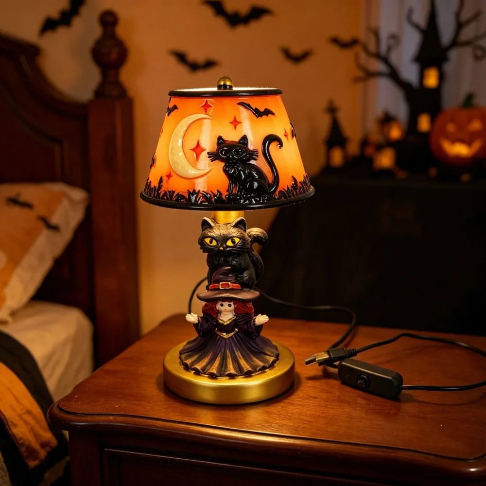 Black cat Halloween USB table lamp